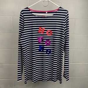Boden Striped Long Sleeve Top Metallic HoHo Holiday Tee Shirt US‎ 14